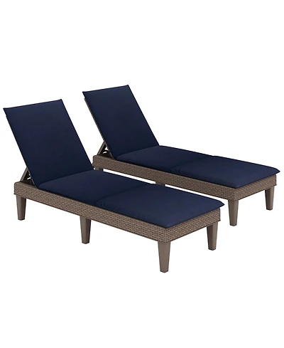 Gymax 2PCS Patio Lounge Chair Recliner Chair w/ 3-Position Adjustable Backrest & Cushion