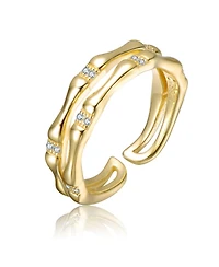 14K Gold Plated with Clear Cubic Zirconia Wavy Open Band Ring