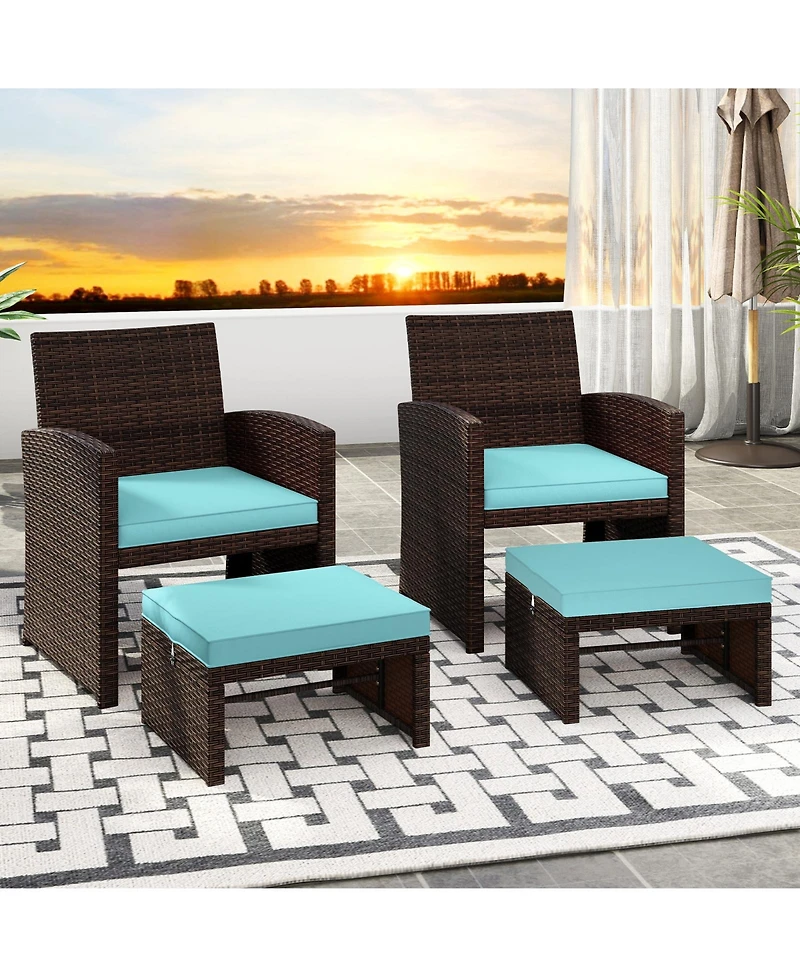 Multipurpose Outdoor 2 Pieces Patio Pe Rattan Ottomans Footstool