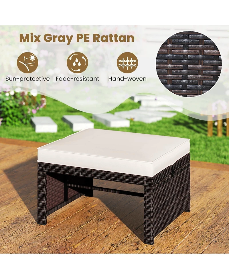 Multipurpose Outdoor 2 Pieces Patio Pe Rattan Ottomans Footstool