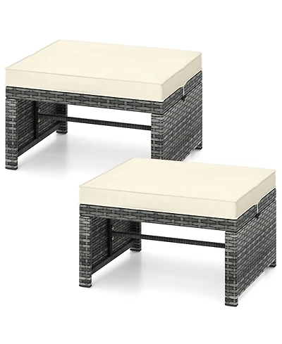 Slickblue 2 Pieces Patio Pe Rattan Ottomans with Soft Zippered Cushions for Deck