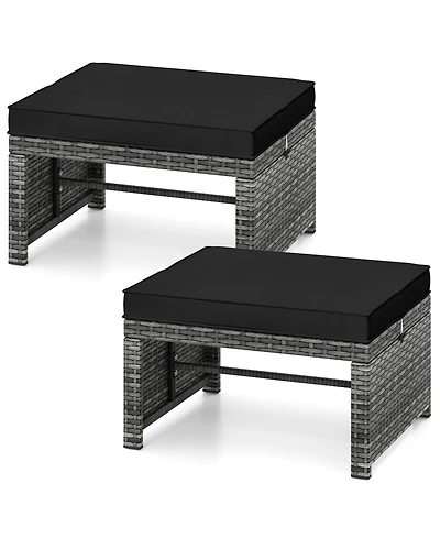 Slickblue 2 Pieces Patio Pe Rattan Ottomans with Soft Zippered Cushions for Deck