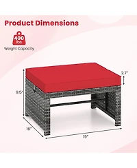 Slickblue 2 Pieces Patio Pe Rattan Ottomans with Soft Zippered Cushions for Deck