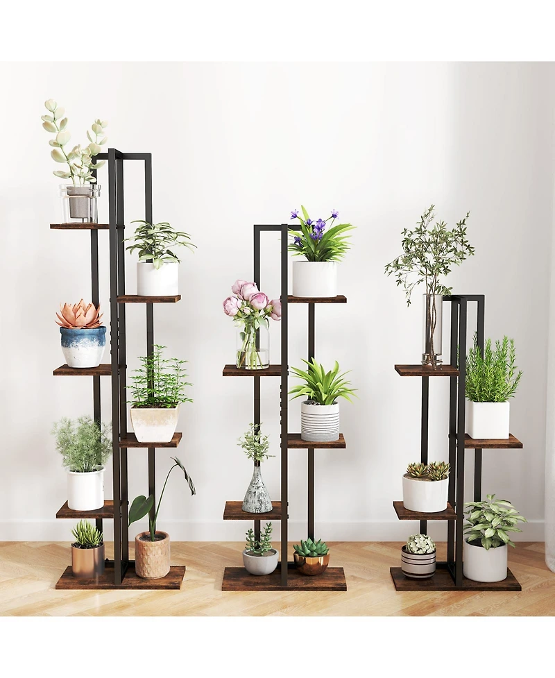 Indoor Wood Plant Stand Set of 3 with Multi-Tier Shelves for Flower or Herb Pots