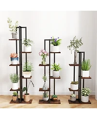 Indoor Wood Plant Stand Set of 3 with Multi-Tier Shelves for Flower or Herb Pots