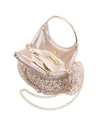 Nina 3-Tiered Crystal Mesh Ruffle Pouch Bag