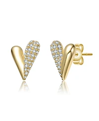 14K Gold Plated with Clear Cubic Zirconia Sleek Heart Stud Earrings
