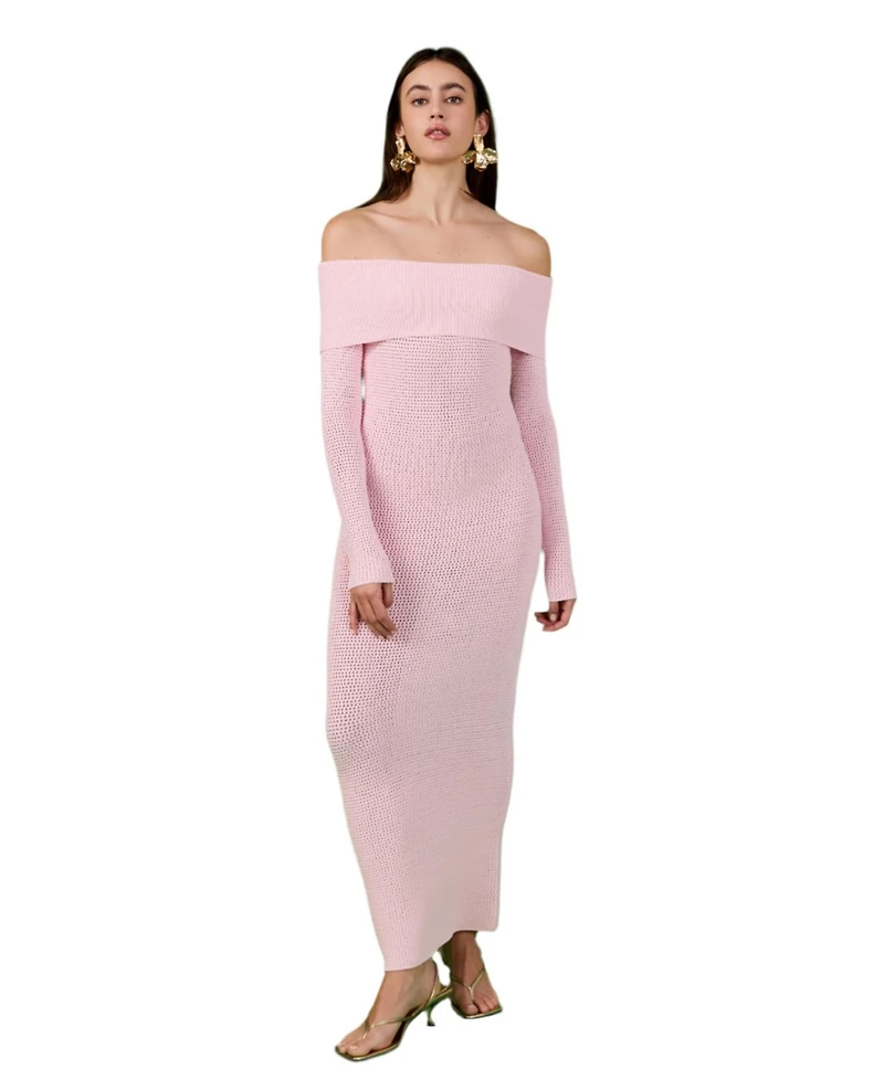 endless rose Women's Off Shoulder Long Sleeve Midi Dress