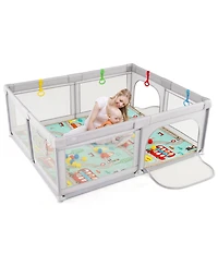 Slickblue Toddler Playpen with Mat and Breathable Mesh