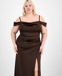 B Darlin Trendy Plus Off-The-Shoulder Satin Gown