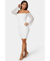 Bebe Women's Blouson Sleeve Ruched Midi Dress