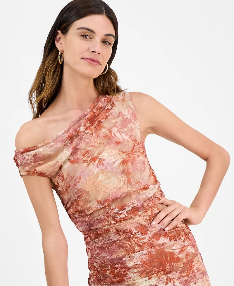 14th Place Juniors' Sheer Floral-Print Off-The-Shoulder Dress