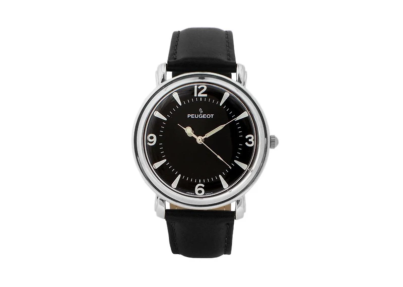 Peugeot Men's 38mm Black Dial Retro Design Calf Skin Leather Strap watch
