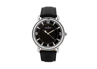 Peugeot Men's 38mm Black Dial Retro Design Calf Skin Leather Strap watch