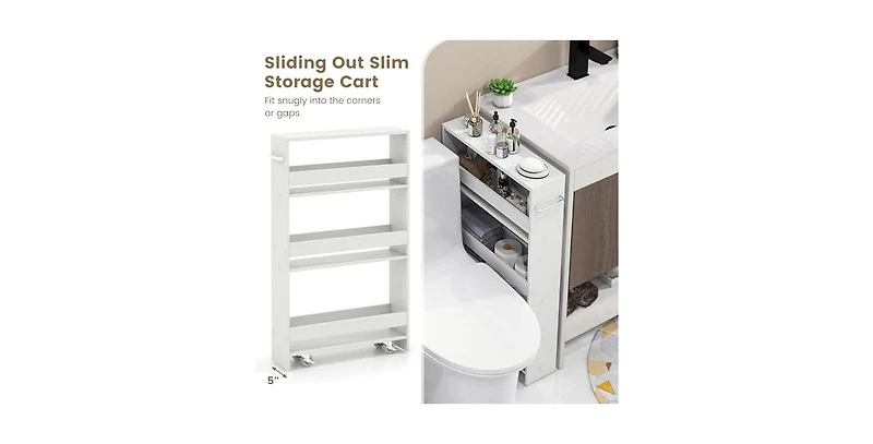 Rolling Kitchen Slim Storage Cart Mobile Shelving Organizer with Handle