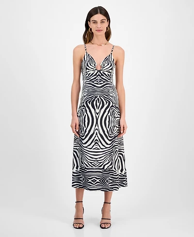 14th Place Juniors' Zebra-Print Ruched V-Neck Midi Dress