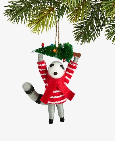 Holiday Lane Tiny Tidings Tree-Toting Raccoon Fabric Ornament, Macy's Exclusive