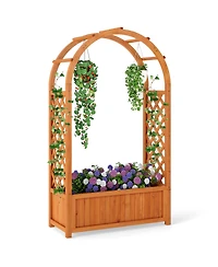 Raised Garden Bed with Lattice Trellis Ached Roof Wooden Elevated Planter Box