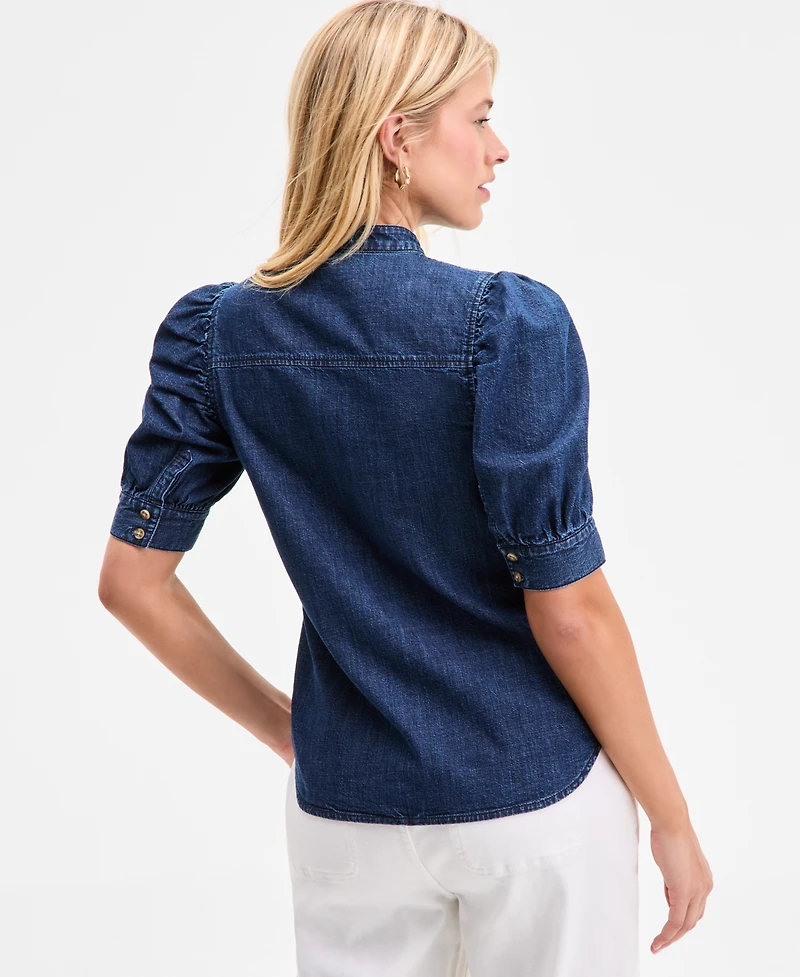 On 34th Women's Denim Puff-Sleeve Shirt, Exclusively at Macy's