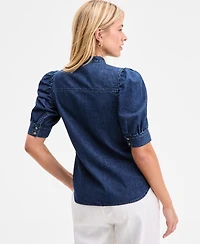 On 34th Women's Denim Puff-Sleeve Shirt, Exclusively at Macy's