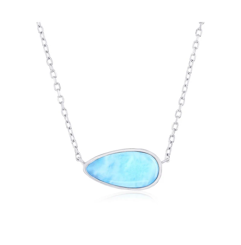 Sterling Silver, Sideways Pearshaped Larimar Necklace