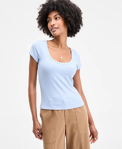 On 34th Women's Ribbed Scoop-Neck Tee, Exclusively at Macy's