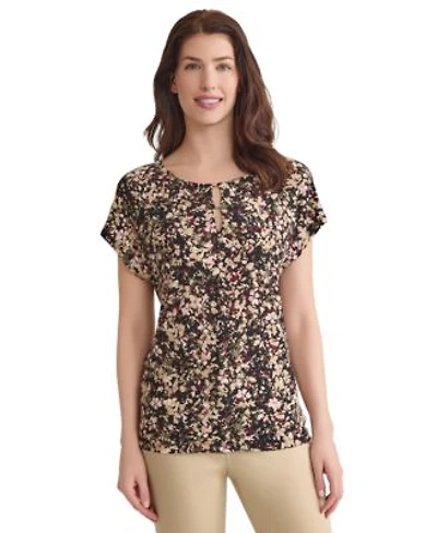 Jones New York Womens Floral Print Keyhole Top Pxs Xl