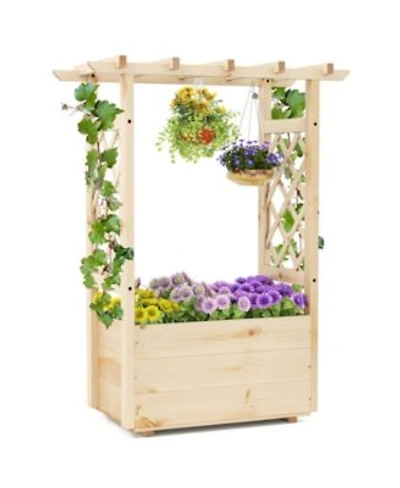 Raised Garden Bed Wooden Elevated Planter Box with Hanging Roof