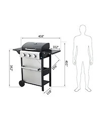 3 Burner Propane Gas Grill with Foldable Side Table and Warming Rack
