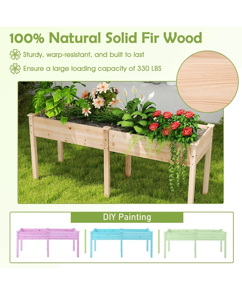 Slickblue Outdoor Raised Garden Bed with Divider Panel and Drainage Holes