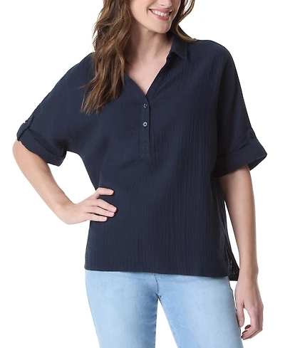 Gloria Vanderbilt Women's Cotton Callista Roll-Tab Textured Top