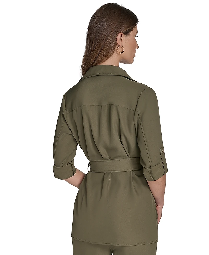 Halston Women's Soft Suiting Belted Utility Shirt