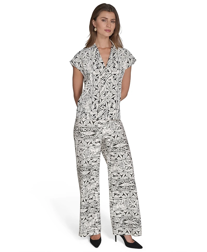 Halston Women's Printed V-Neck Cap-Sleeve Top