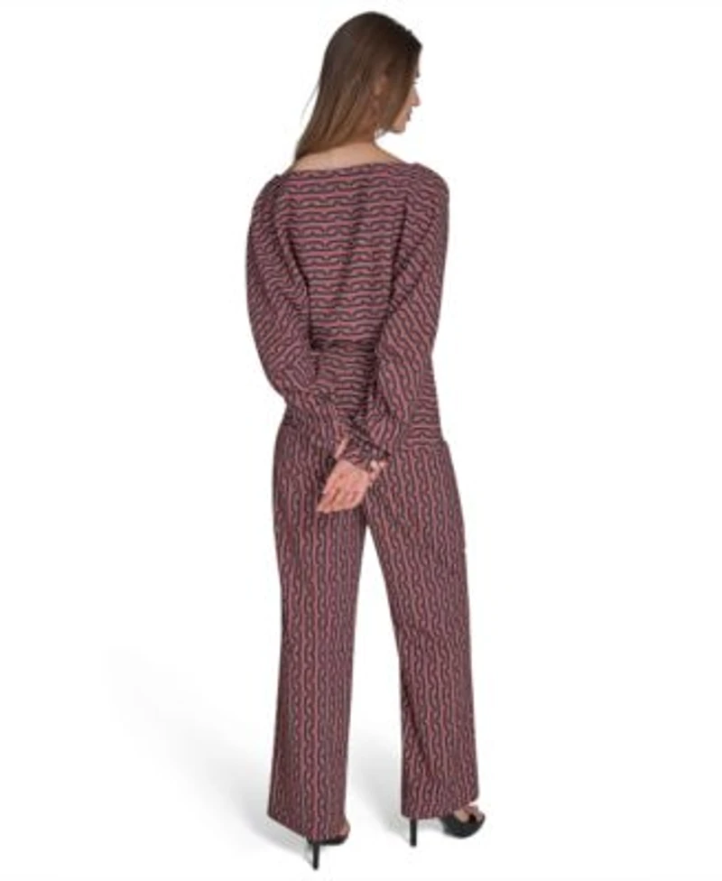 Halston Womens Printed Commuter Dolman Sleeve Top Commuter Printed Wide Leg Pants