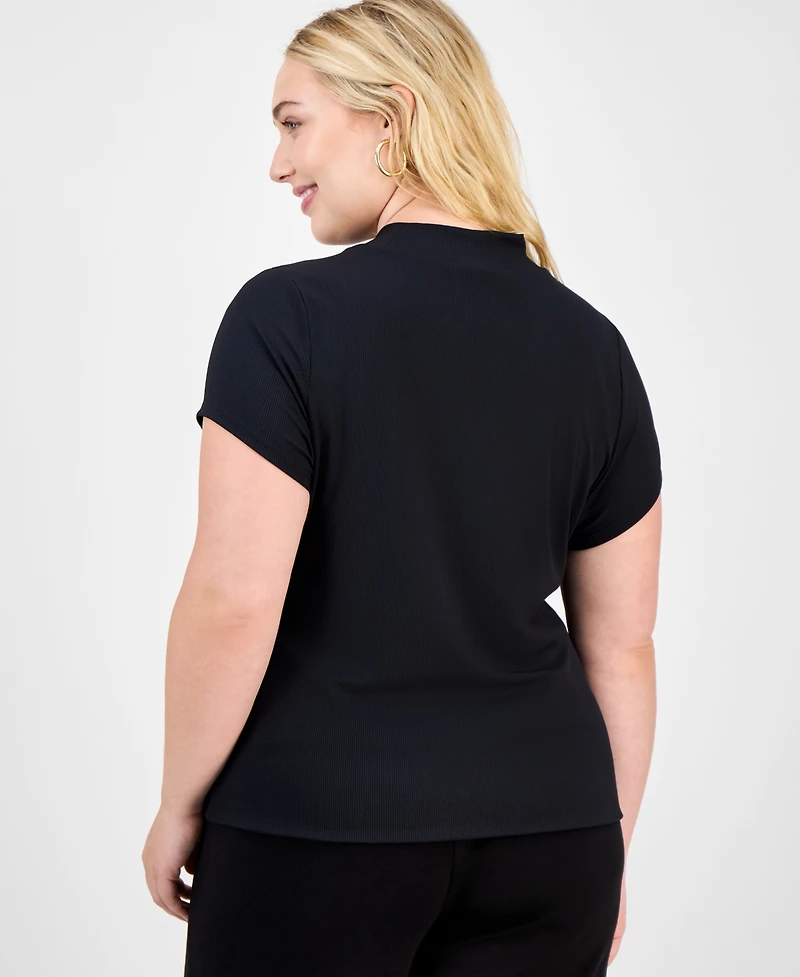 Bar Iii Trendy Plus Second-Skin Short-Sleeve Mock-Neck Top, Macy's Exclusive