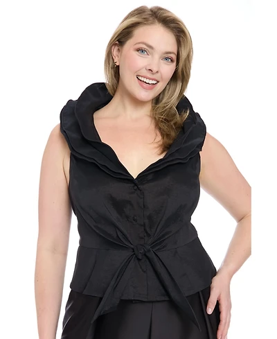 Muse Plus Sleeveless Knot-Front Taffeta Top