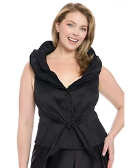 Muse Plus Sleeveless Knot-Front Taffeta Top