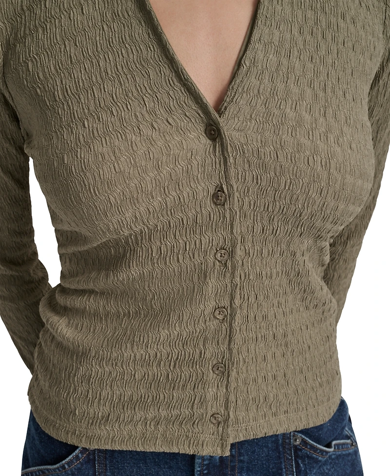 Dkny Jeans Women's Textured Collared Button-Front Top