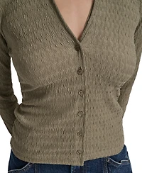 Dkny Jeans Women's Textured Collared Button-Front Top