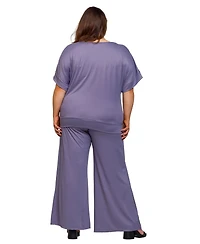 24seven Comfort Apparel Plus Boat Neck Top and Wide Leg Pants Set