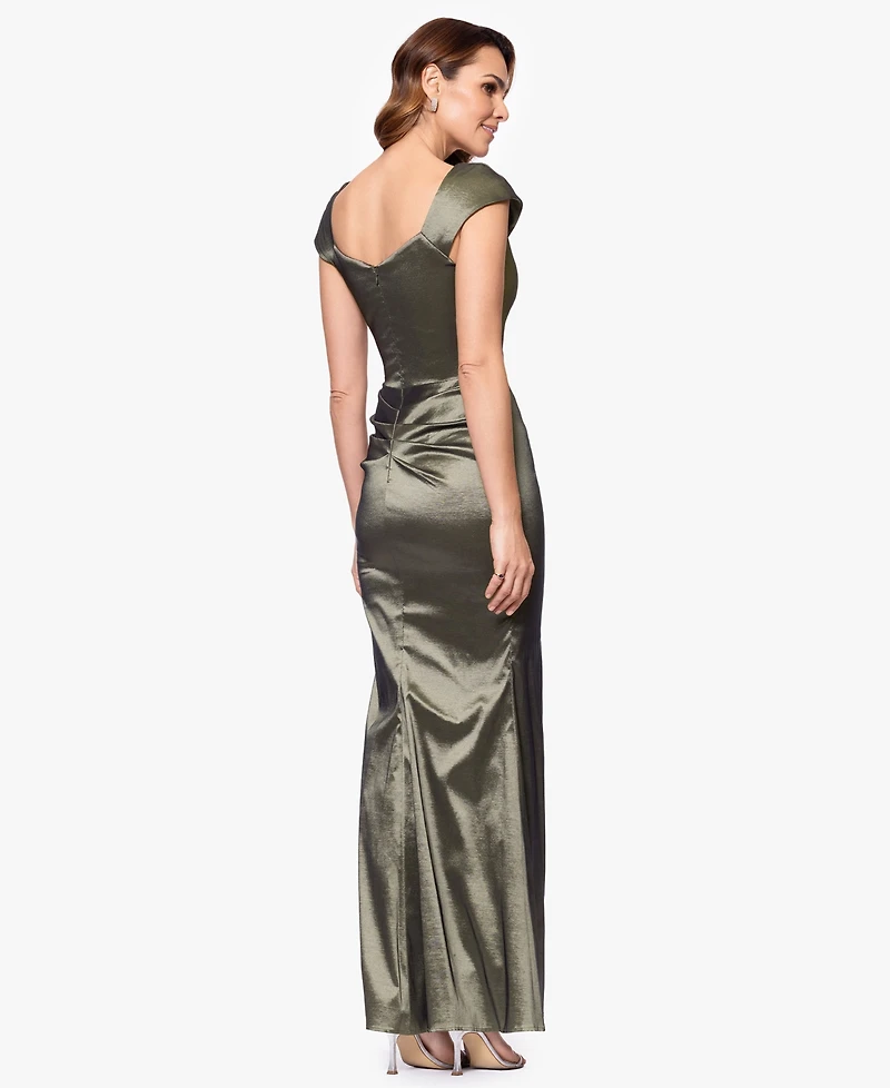 Xscape Petite Asymmetrical-Neckline Long Sheath Dress