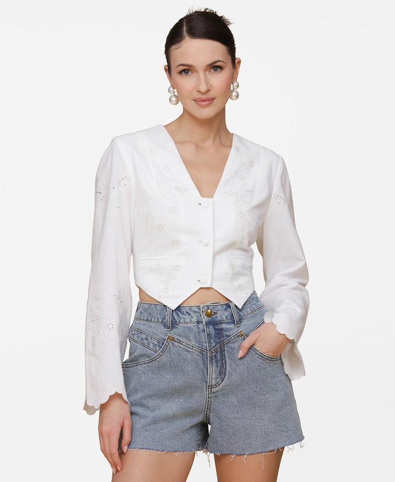 Avec Les Filles Women's Cotton Eyelet Vest-Style Top