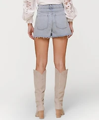 Avec Les Filles Women's Crochet-Front Denim Cutoff Shorts