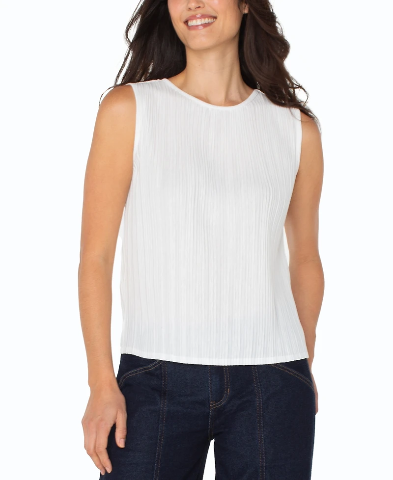 Liverpool Los Angeles Women's Crewneck Sleeveless Pleated Knit Top
