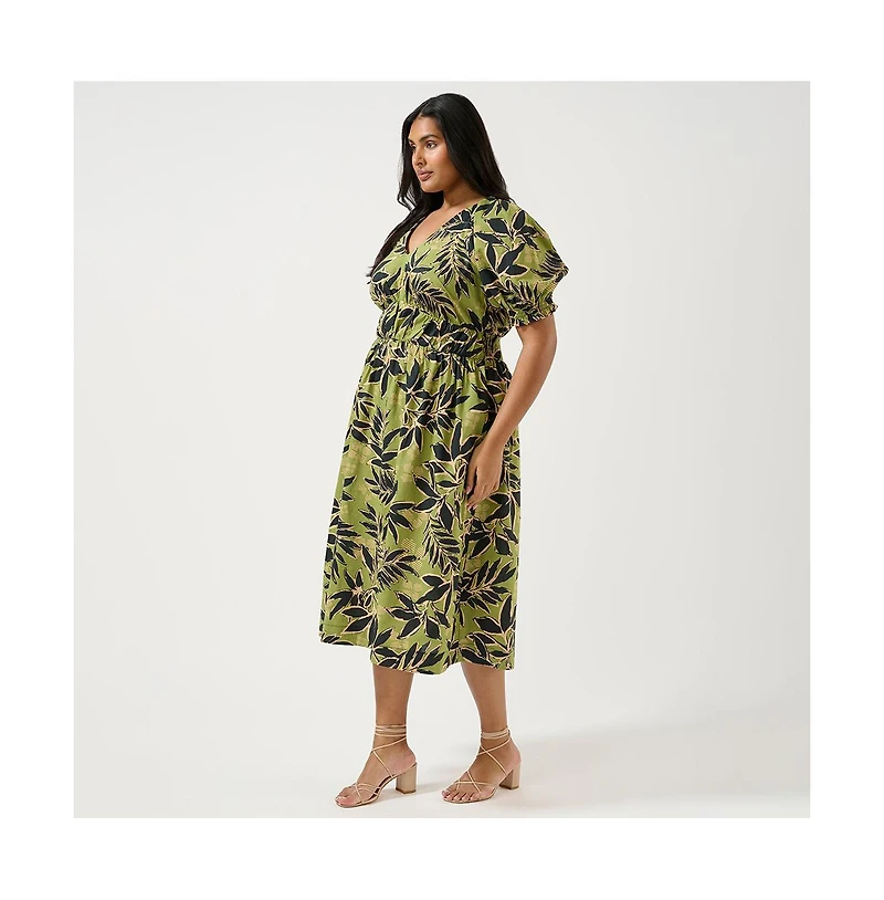 Estelle Wildleaf Cotton Midi Dress