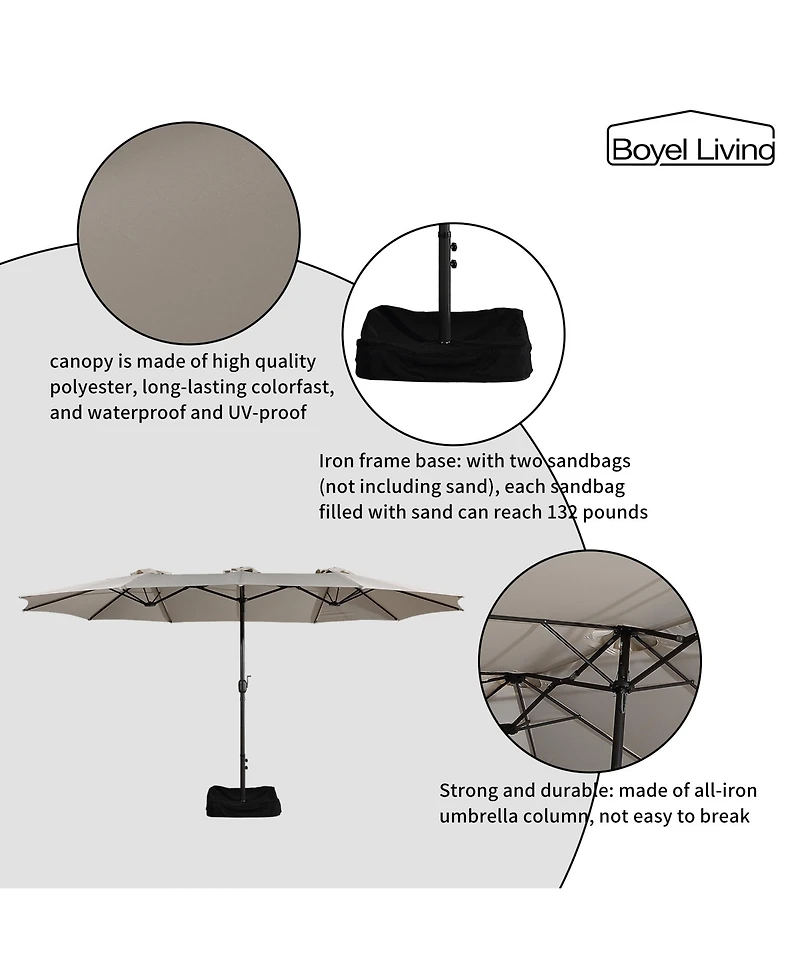 15 Ft Patio Umbrella with Base Included Outdoor Double-sided Extra Large Table Market