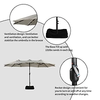 15 Ft Double-Head Patio Umbrella with Base Included Large Outdoor Solar Detachable Lights Rectangular Crank Market