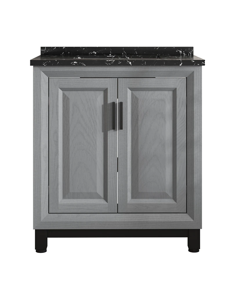 30" Bathroom Vanity with Marbel Undermount Sink and Glass Shelves Storage Cabinet