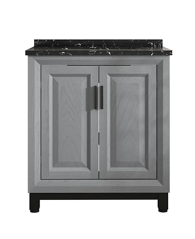 30" Bathroom Vanity with Marbel Undermount Sink and Glass Shelves Storage Cabinet