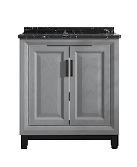 30" Bathroom Vanity with Marbel Undermount Sink and Glass Shelves Storage Cabinet